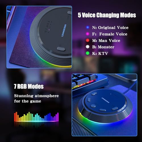 Gaming USB Microphone for PC with AI Noise Cancellation, 5 Voice Changes, Mute, Volume Control, RGB Light Condenser Computer Mic for Gamer, YouTube, Streaming, Conference - style: Dark Gray-AI