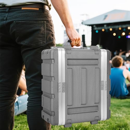 4U ABS Rack Case Shallow 12" Depth, 19" Rackmount Flight Road Travel Case, Waterproof Protective Hard Case with Customized Foam, Wireless Mic System Storage/Amp/Effect/DJ Mixer - color: ABS Rack Case Black&White, size: 4U 12" Deep