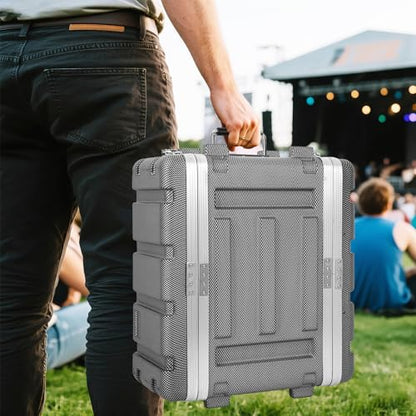 4U ABS Rack Case Shallow 12" Depth, 19" Rackmount Flight Road Travel Case, Waterproof Protective Hard Case with Customized Foam, Wireless Mic System Storage/Amp/Effect/DJ Mixer - color: ABS Rack Case Black&White, size: 4U 12" Deep