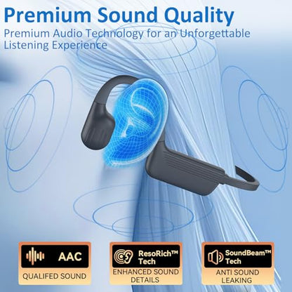 Swimming Headphones, IP68 Waterproof Bone Conduction Headphones, Bluetooth 6.0 &MP3 with32GB Memory Card, Skin Open Ear Swim Earbuds with Adjustable Headband for Swim Cap/Hat, Magnetic Charging(Grey)