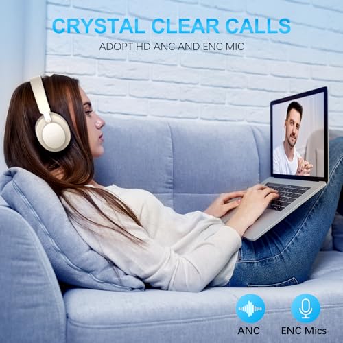 Noise Cancelling Headphones Wireless Bluetooth, Over Ear Headphones Bluetooth with Microphone, Cancelling Wireless Headphone Over Ear, 65h Playtime, Clear Calls, Comfort Fit For Travel (Beige) - color: Beige