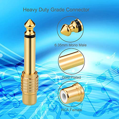 RCA to 1/4, 2Pcs RCA to 1/4" Adapter Female to 6.35mm 1/4 inch Male Mono TS Audio Adaptors Gold Plated Copper
