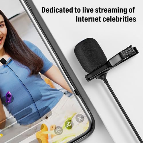 USB C Lavalier Microphone, Noise Cancelling Condenser Mic with Plug & Play, Clip On Lapel Mic for Computer & Smartphone, for Streaming, Gaming, Online Class, Recording