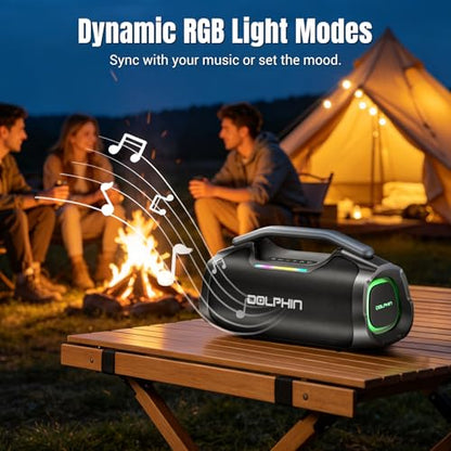 TWS Portable Bluetooth Speaker, 55W Bass, IP67 Waterproof for Outdoor Party | Mic input for karaoke, ABS rugged for pool, garage, trail, Loud Deep Bass 2600mAh plays 6H for Travel, House, Beach, Camping