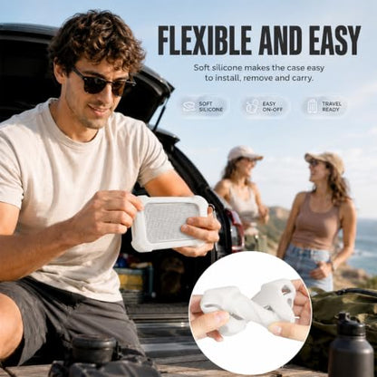 COMECASE Silicone Case for JBL Go 5 with Metal Carabiner, White, Case Only | Thickened Edges, Inner Cushioning Ribs, Easy Button Access, Uncovered Grille and Edge Light, for Travel and Outdoor Use - color: White