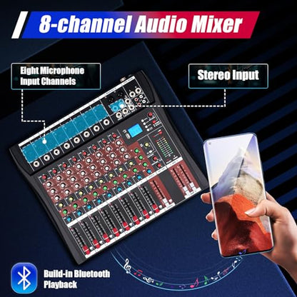 DNYSYSJ Professional DX8 Channel Black bluetooth Live Studio Audio Mixer Mixing Console USB for Bar KTV Adjust Music Atmosphere