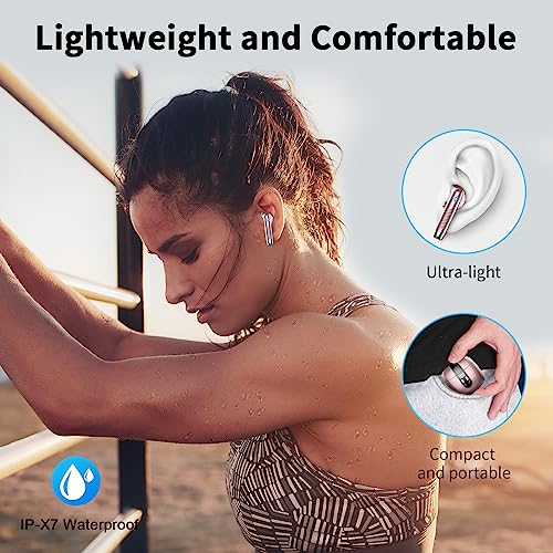 Wireless Earbuds, Bluetooth Headphones V5.4 Stereo Bass Ear Buds with ENC Noise Cancelling Mics,56H Bluetooth Earbuds with LED Display Charging Case, IP7 Waterproof Earphones for Android iOS【Mini】 - color: A-Pure gold