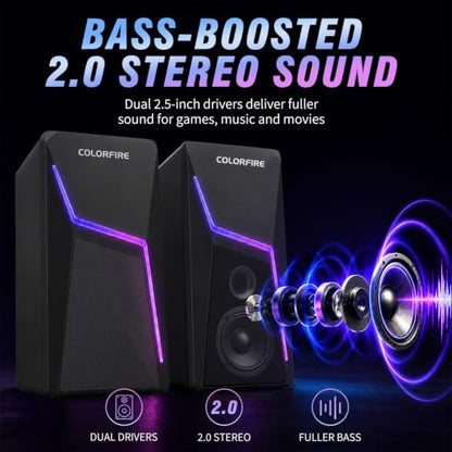 PC Speakers USB Powered 3.5mm Aux Wired RGB Computer Speaker for Desktop PC | for Laptop, Monitor, Desktop computer, Immersive 2.0 Dual-Channel Stereo