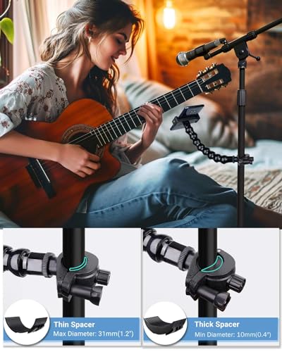 LMS Mic Stand Phone Holder, Flexible Phone Holder for Microphone Stand, iPhone Music Stand Holder Mount, Mic Stand Cell Phone Clip for iPhone 15 14 13 12 Pro Max Samsung Galaxy Pixel (Advanced, 8")