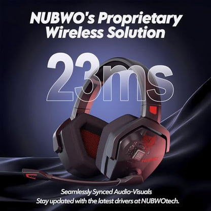 NUBWO Wireless Gaming Headset with Mic for Ps5 Ps4 PC, Zero Interference, 100-Hour Battery All-Day Play, 23ms Sync for Fortnite & Call of Duty/FPS Gamers, Triple Mode All Devices Compatible - Red - color: Red