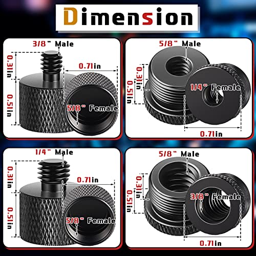 Hotop 4 Pieces Mic Stand Adapter 5/8 Female to 3/8 Male and 3/8 to 5/8 and 5/8 to 1/4 and 1/4 Female to 5/8 Male Combo Pack Microphone Stand Adapter to Camera Tripod