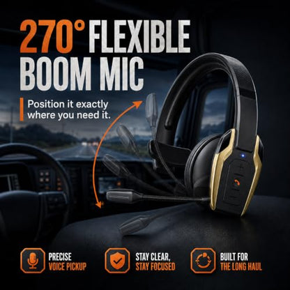 Trucker Bluetooth Headset, Bluetooth 6.0 Wireless Headset with ENC Noise Cancelling Mic, 58H Play Time, Hands-Free Headset for Truck Drivers, Office Calls & Driving-Gold - color: Gold