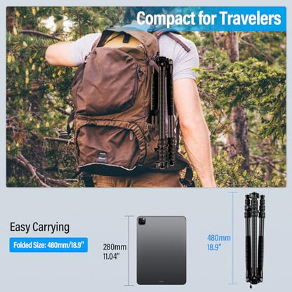 SIRUI Traveler 7C Camera Tripod 65.55 inches Carbon Fiber Arca Tripod with E-10 360° Panorama Ball Head and Arca Swiss Quick Release Plate Load Capacity Up to 17.6lbs, Convertible to Monopod | 17.6LB Load, Arca Swiss QR Plate, Converts To Monopod, DSLR, M