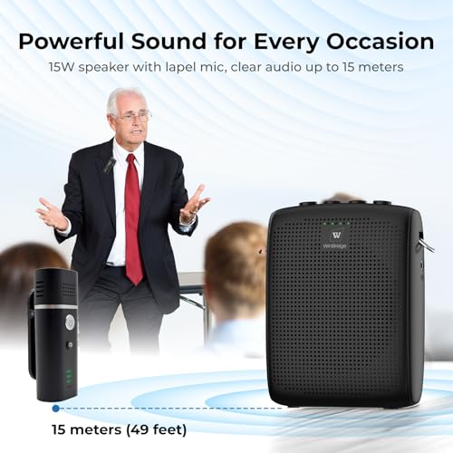 WinBridge Portable Voice Amplifier with Bluetooth Lavalier Microphone,Teacher Mic with Speaker,Wireless Lapel Amplifier for Teachers, Clip On Microphone System Bluetooth Speaker,Mini Megaphone WB006