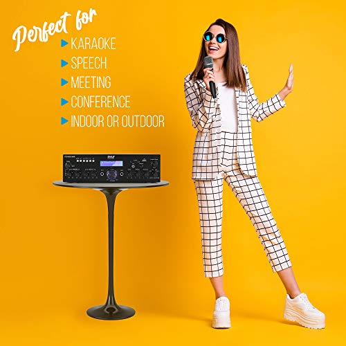 Pyle Wireless Microphone Power Amplifier System - 200W Dual Channel Sound Audio Stereo Karaoke Speaker Receiver w/USB, AUX, Microphone in w/Echo, Radio,Home Theater via RCA, Studio Use PDA8BUWM.5