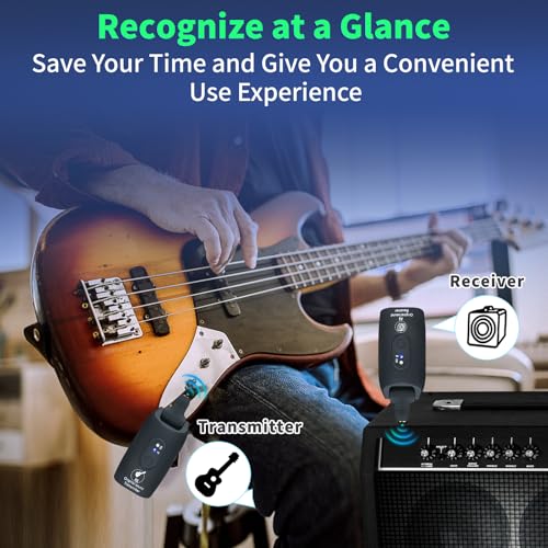 A9 Wireless Guitar System 2.4GHz Wireless Guitar Transmitter and Receiver | Rechargeable,4 Channels, 100FT/30m Range,270° Rotatable Plug,for Electric Guitar Bass (Black(1TX+1RX)) - color: Black