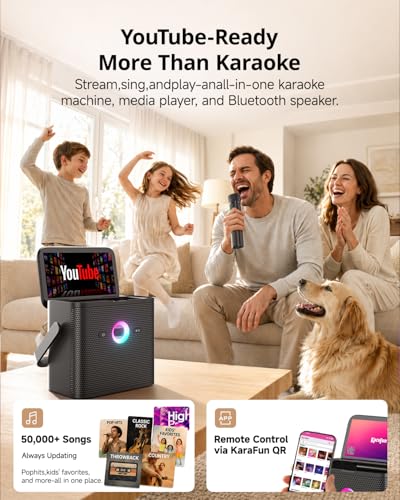 Ikarao Karaoke Machine for Adults, with Lyrics Display Screen, WiFi for YouTube & Karaoke Apps, HDMI to TV, 2 Wireless Microphones, Portable Autotune EQ Karaoke Speaker for Family Home Party Camping