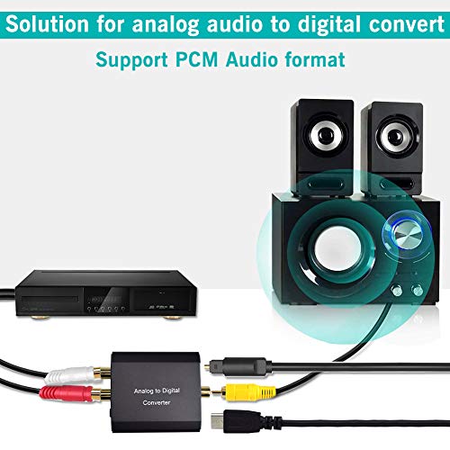 Analog to Digital Audio Converter,Hdiwousp Aluminum RCA to Optical with Optical Cable, Stereo L/R and 3.5mm Jack to Digital Toslink Coaxial Audio Adapter Compatible with PS4 Xbox HDTV DVD Headphone.