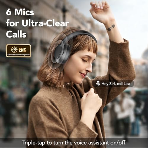 Hybrid Active Noise Cancelling Bluetooth Headphones, Wireless Over Ear Headphones with Bluetooth 5.4, 80H Playtime, Stereo Sound, 6 ENC Clear Call Mic, Low Latency for Travel Office Workout