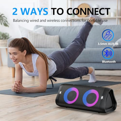 DONOW Portable Bluetooth Speaker with Lights, 30W Stereo Sound, Bass Boost, IPX5 Waterproof, 20H Playtime, Built-in Mic, Speakers Bluetooth Wireless for Home, Party, Outdoor, Travel(Black)