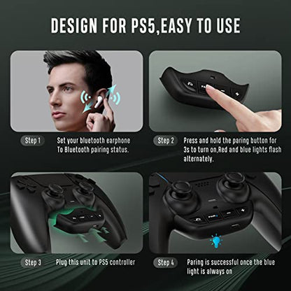 Uberwith Bluetooth Adapter for PS 5 Accessories BT 5.0 Wireless Audio Transmitter for PS 5 Controller with Low Latency for AirPods All Bluetooth Headphone Speakers Earbuds