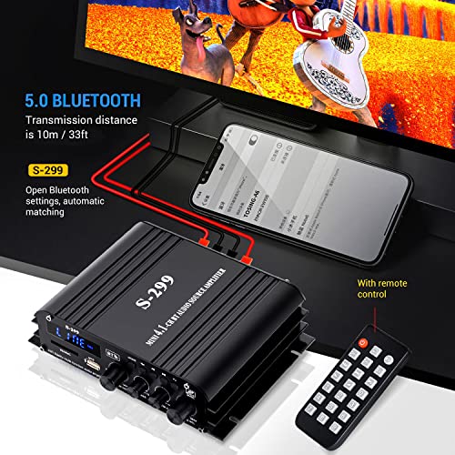 S299 Max 800W Bluetooth Home Audio Amplifier, RMS 40Wx4 4.1CH Bluetooth | Power Amplifier with Active Subwoofer, Sound Audio System w/AUX, Headphone Jack, USB, SD, Remote Control