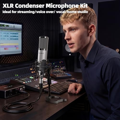 XLR Condenser Microphone with Desktop Stand for Vocals and Podcasting | 48V power required. XLR podcast mic for podcasting, singing and streaming. Studio microphone setup reduces vibration. - color: Desktop Stand