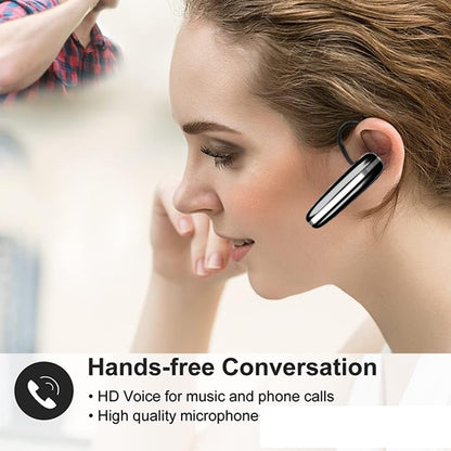 Bluetooth Headset V5.3 Single-Ear Earpiece with Wireless Microphone 48H Battery, Bluetooth Earpiece - Handsfree for Driving/Truck Drivers, Compatible with iPhone, Android, Samsung - color: Silver-Black