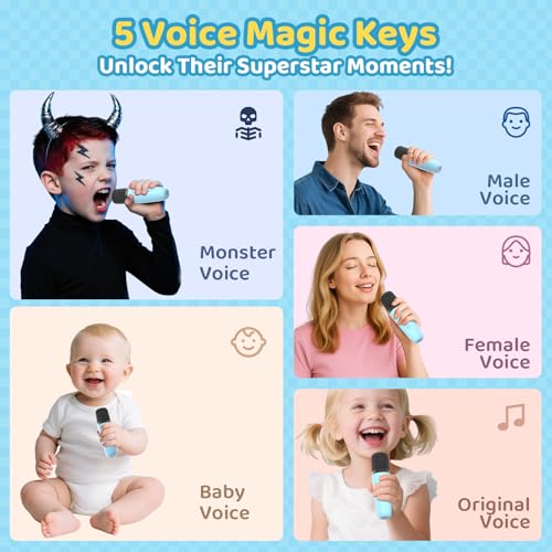 Karaoke Machine for Kids, Toys for 3-12 Years Old Girls Gifts, Kids Karaoke Microphone Machine Toy, Best Fun Christmas Birthday Gifts for 5 6 7 8 9 10 11 Years Teens Girl Boys Blue 2 Mic - color: Blue 2 Mics