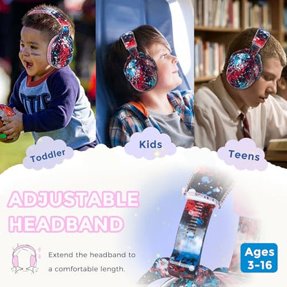 Kids Ear Protection Safety Ear Muffs, NRR 25dB Noise Reduction Children Earmuffs, Hearing Protectors for Sleeping, Studying, Airplane, Concerts, Fireworks-Red Pigment with Pink Band - color: Pink Bandred Pigment