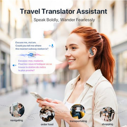 Wireless Translation Headphones, 138 Languages Real-Time Translator Earbuds, Bluetooth Hands-Free Call & Music Mode, Low Latency Portable Language Translator Earphones for Travel Business Study