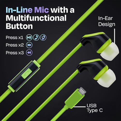 JustJamz USB C Earbuds, 100 Pack – in-Ear Wired Headphones USBC with Microphone, Type C Earphones for iPhone 15, iPad and Most USB-C Devices, Classroom Bulk Wired Earbuds