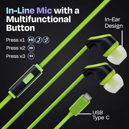 JustJamz USB C Earbuds, 100 Pack – in-Ear Wired Headphones USBC with Microphone, Type C Earphones for iPhone 15, iPad and Most USB-C Devices, Classroom Bulk Wired Earbuds