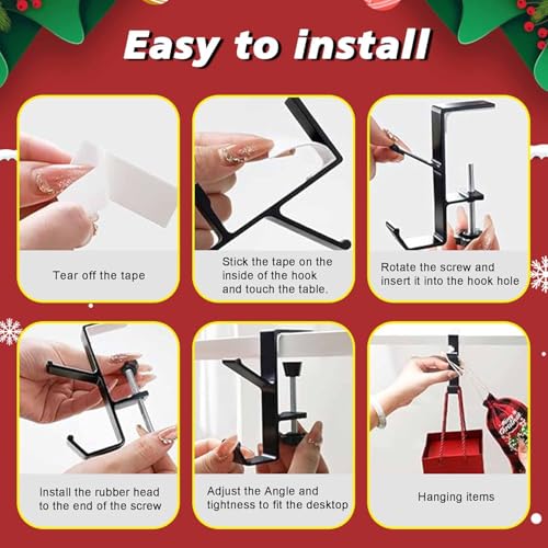 Clamp-On Under Desk Headphone Holder Backpack Hook Students' Desk Hook with Adjustable Arm Clamp Women's Bag Handbag and Christmas Stockings Holder Hanger (4 Black, 4) - style: 4 Black
