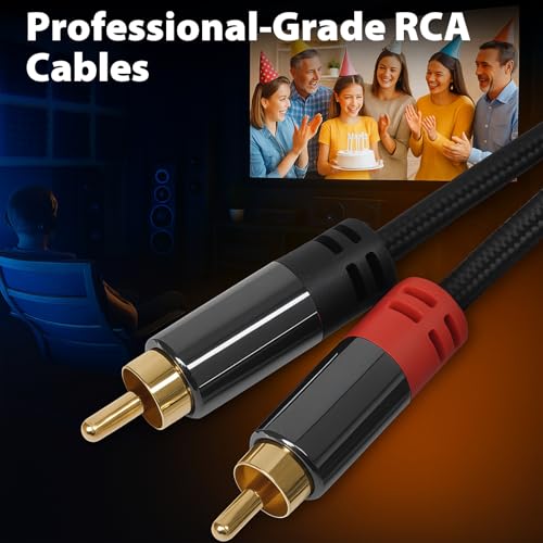 RCA Audio Cable, 2RCA to 2 RCA Cables Car Audio, 10ft | Male to Male, Shielded Cables with Braided Jacket and Gold-Plated Connectors – for Home Theater, Car, Amplifier, Speaker - size: 10ft