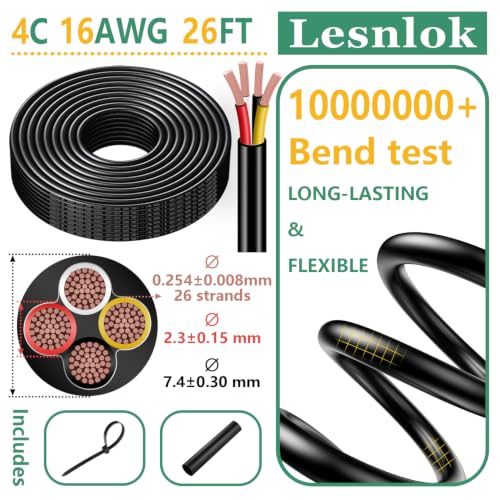 16 Gauge Wire 4 Conductor,16 AWG Electrical Wire Stranded PVC Cord Oxygen-Free Copper Cable,26FT 4 Core Pure Copper Flexible Cable Wire for LED Lamp Lighting Strips Automotive (16AWG-4C, 26FT)… - size: 26FT, style: 16AWG-4C
