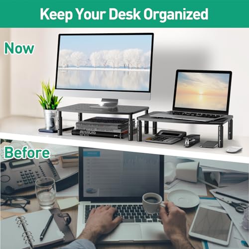 Zimilar 2 Pack Monitor Stands Risers, 3 Height Adjustable Monitor Riser | for Laptop, Printer, iMac, PC, Premium Metal Monitor Stand Riser for 2 Monitors