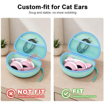 PAIYULE Kids Headphone Case for Riwbox CT-7S/CT-7, for iClever IC-HS01 | Headphone case for kids, hard EVA shell, mesh pocket, fits cat-ear over-ear models, red, school and travel, box only, Green - color: Green