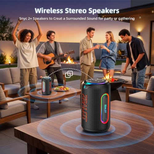 ZEALOT Portable Speaker with Powerful Bass, 80W(Peak) Outdoor Bluetooth Speaker, IPX6 Waterproof, Wireless Stereo Sound, USB/TF/AUX, 8000mAH Battery for Party, Camping, Beach