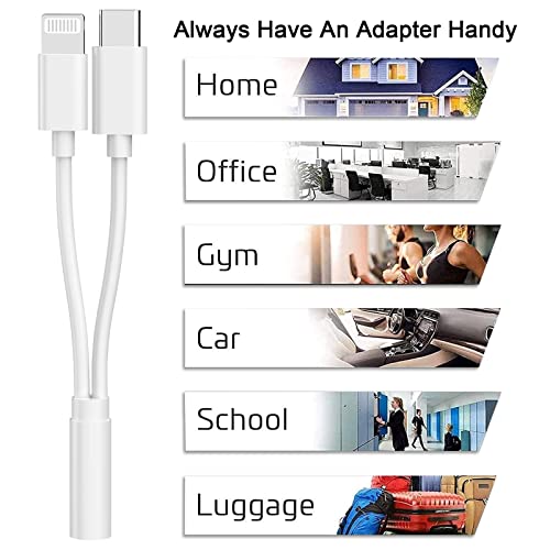 Lightning to 3.5 mm Headphone Jack Adapter,[MFi Certified] iPhone Headphones Aux Audio Dongle+USB Type C to 3.5 mm Jack Female Adapter for iPhone 17 16 15 14 13 Pro Max 12 11 XS XR 8 7 S23 S22 | Aux Audio Dongle+USB Type C to 3.5 mm Jack Female Adapter fo