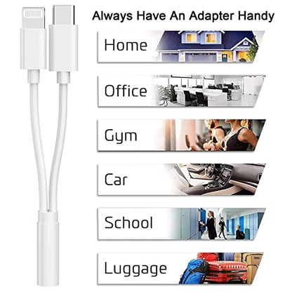 Lightning to 3.5 mm Headphone Jack Adapter,[MFi Certified] iPhone Headphones Aux Audio Dongle+USB Type C to 3.5 mm Jack Female Adapter for iPhone 17 16 15 14 13 Pro Max 12 11 XS XR 8 7 S23 S22 | Aux Audio Dongle+USB Type C to 3.5 mm Jack Female Adapter fo