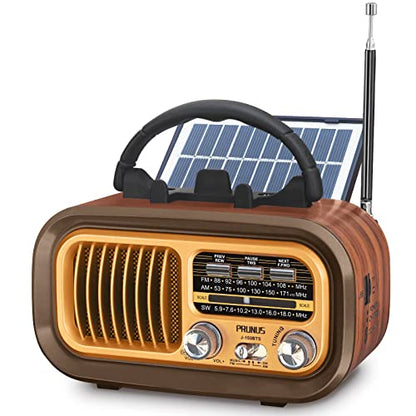 PRUNUS J-150 Portable Radio AM FM SW Bluetooth Speaker,TF Card/USB Playback | Retro Radios Vintage Transistor with Best Sound, Solar/D Battery Operated/USB Charging, TWS