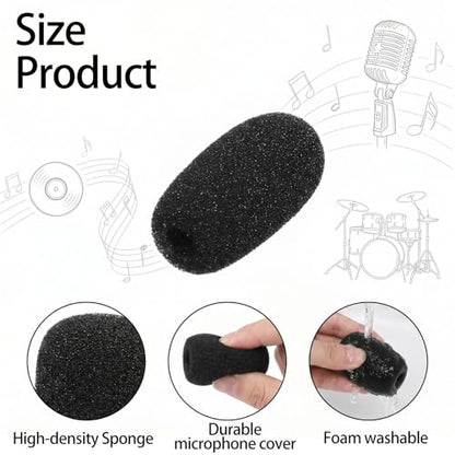 20 Pcs Headset Mic Cover Foam, 36×16×5mm Microphone Covers Foam | Black Microphone Windscreen, Noise Reduction Mini Microphone Pop Filter for Clear Audio fits Podcasting Vlogging & Interviews