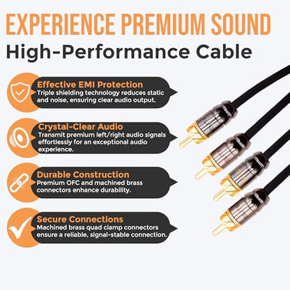Elite Audio Pro Series | 15ft 4-Channel RCA Cable | OFC | Triple Shielded - color: 4-Channel, size: 15' (ft)