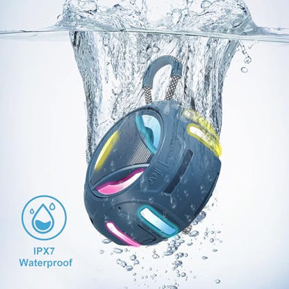 Portable Bluetooth Speaker, IPX7 Waterproof Shower Speaker, Wireless Outdoor Speakers, Floating, Built-in Mic, 24H Playtime with LED Lights, Loud HD Sound, Powerful Bass, Gifts for Unisex - Blue - color: Blue
