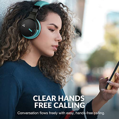 MOVSSOU Million Sold Classic E7 Active Noise Cancelling Headphones | Upgraded HD Sound, Wireless Bluetooth Headphones Over The Ear Unequaled Comfort, Vivid Deep Bass, for Home Office Travel Gift - color: Light Blue