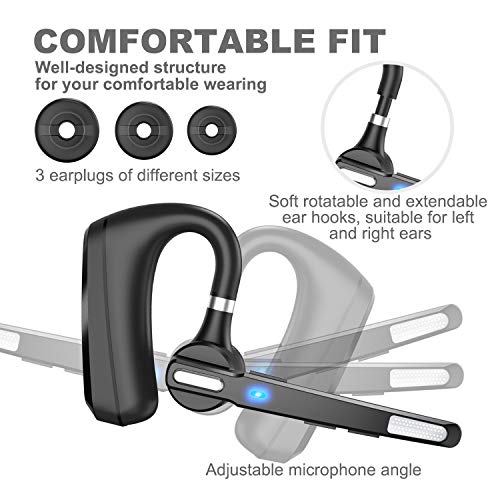Bluetooth Headset V5.0, Wireless Bluetooth Earpiece 24Hrs HD Calling,CVC8.0 Dual Mic Noise Cancelling, Hands-Free Bluetooth Earphone for Driving/Business/Office