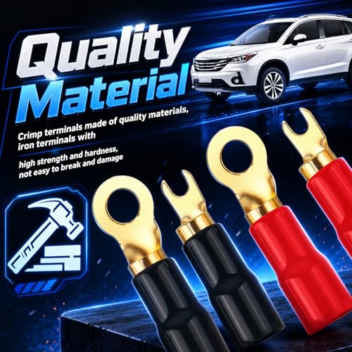 8PCS Upgraded 4 Gauge Wire Connectors,Speaker Wire Connectors Strip Crimp Barrier Spade Terminal Connector,Rust-Resistant 4 Gauge Terminals Car Accessories with Protective Sleeves