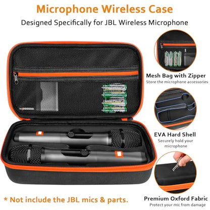 Wireless Microphone Case Compatible with J-B-L wireless Two Mic System, Partybox Mic Portable Storage Bag for Singing Karaoke, Handheld Mic Carrying Case for Receiver, Battery, Adapter(Box Only)