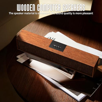 Retro Wood Computer Speaker Bluetooth 5.3 | Wooden retro PC soundbar with Bluetooth 5.3 and USB connectivity. Universal compatibility for desktop, laptop and smartphone.
